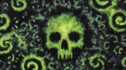 Glowing Green Skull on Dark Fabric