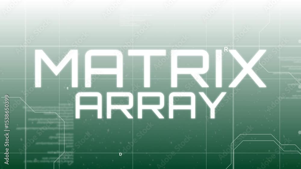 Poster opening green grid showing drifting letters aligning into matrix array on screen with circuit lines