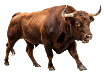 Brown bull walking on a transparent background