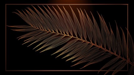 Obraz premium Golden Leaf Line Art: Elegant botanical illustration against dark background