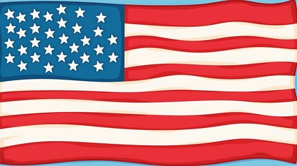 Obraz premium Children's American flag design: Cheerful vector illustration with cartoon stars and stripes, perfect for learning materials.