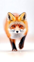 Obraz premium Red fox running, snowy background, wildlife portrait, nature