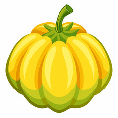 Cartoon Illustration of a Yellow Pattypan Squash a Summer Squash Variety with a Scalloped Shape Perfect for Autumn Harvest Halloween or Thanksgiving themed designs