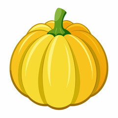 Cartoon Illustration of a Yellow Pumpkin with a Green Stem on a White Background Perfect for Autumn Halloween or Thanksgiving Designs and Creative Projects