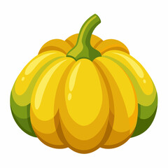 Illustration of a ripe yellow pumpkin with green accents perfect for autumn harvest themes fall decorations or seasonal food illustrations with a clean isolated design
