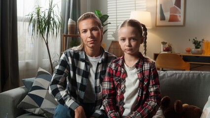 Caucasian family problem sad mother woman female mom babysitter offended with adorable custody...