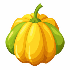 Cartoon Illustration of a Yellow Pattypan Squash Perfect for Autumn Harvest Thanksgiving or Halloween themed designs with its vibrant colors and unique shape on a