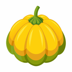 Cartoon illustration of a yellow and green pattypan squash a summer squash variety isolated on white background ideal for food and agriculture related designs and