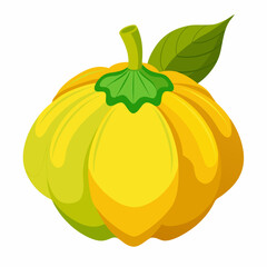 Vibrant Yellow Pattypan Squash Illustration with Leaf Isolated on White Background Perfect for Food Recipe and Agricultural Design Projects Fresh Produce and Healthy Eating Concepts