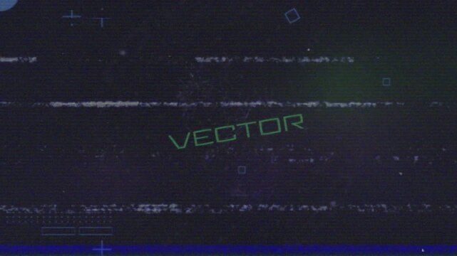 Flickering lines forming particles green VECTOR letters emerging amid glitch bars on dark screen