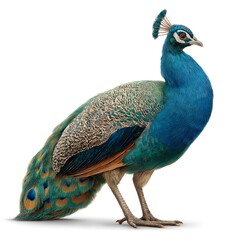 Obraz premium Colorful peacock displaying feathers, vibrant iridescent hues, symbol of beauty, elegance, ideal for nature themes.
