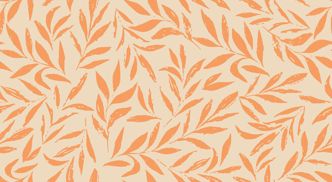 Seamless pattern with orange brush leaf background
