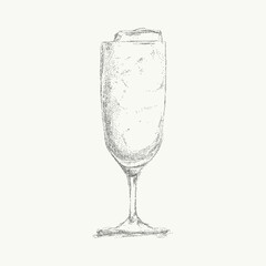 Italian style handcrafted festive cocktail and summer drink with noisy gritty dot halftone effect. Vintage ink sketch for aperitivo and retro pop art design.