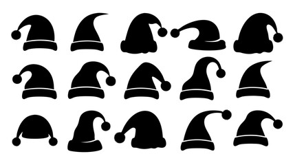 Silhouettes of Christmas hats. Santa Claus