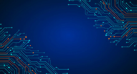 Circuit board pattern with digital lines displays smart chip design and modern tech background