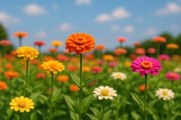Obraz premium Vivid Zinnia Flower Scene with Close-Up Perspective