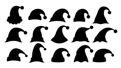 Silhouettes of Christmas hats. Santa Claus