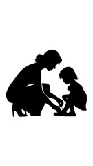 Mother Tying Daughter's Shoelaces - Bonding Moment Silhouette