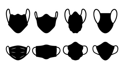 Set of face mask icons silhouette vector on tranparent background