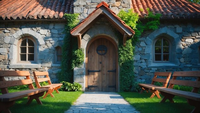 Entrance of the St. Simon and St. Jude Church adorned with ivy. East Dean, Wealden District, East Sussex, UK
