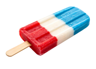 Red, white, and blue layered popsicle on clear background
