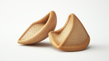 Two light brown, crescent-shaped, textured pastries