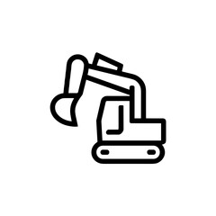 Excavator side view line icon on white background