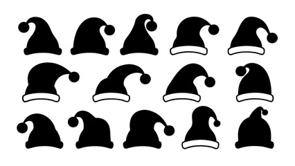 Silhouettes of Christmas hats. Santa Claus