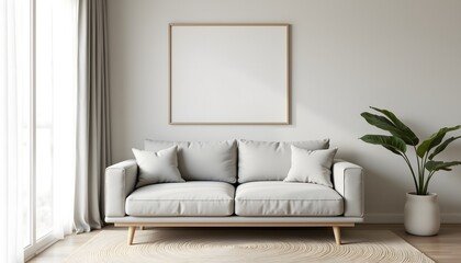 A serene living space embraces simplicity through a restrained color palette of soft gray and off white