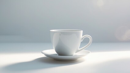 Empty white tea cup isolated on white background, minimalistic design.