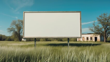 Empty advertising billboard in a rural landscape &acirc;&euro;&ldquo; Concept of countryside scenery with space for adding text.