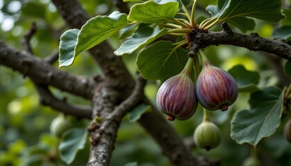 A mature tree, its bark a mottled tapestry of grey and silver, stands heavy with the promise of sweetness