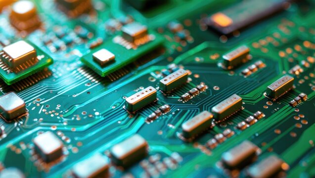 Extreme close-up shot of a circuit board showing detailed components.