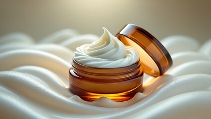 Close-up of face cream in jar as a cosmetic product, emphasizing its appearance.