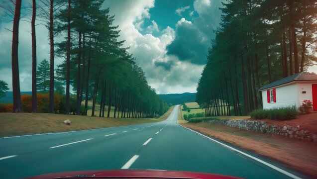 Eucalyptus Trees and Cypress trees lining Highway One on a foggy gray day. - Powered by Adobe