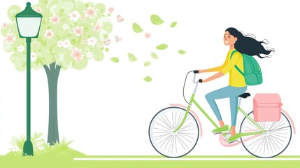 Woman Enjoying a Bike Ride in Springtime