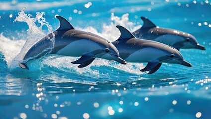 Fototapeta premium Dusky dolphins (Lagenorhynchus obscurus) observed near the Falkland Islands
