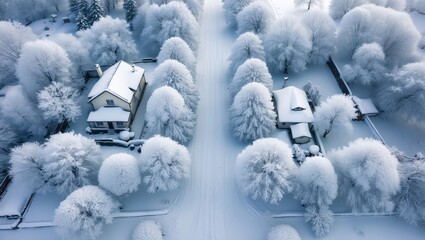 Aerial perspective of a cold winter day from a drone.