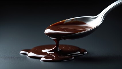 Liquid sweetness depicted as dripping caramel from a spoon against a dark background.
