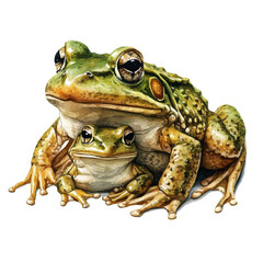 Obraz premium A Mother Bullfrog With Her Kid, watercolor clipart vector, isolated on a white background.