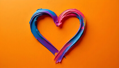 A vibrant heart shape made with colorful brush strokes, isolated on a bold orange background, symbolizing love, creativity, and artistic expression.
