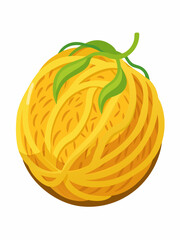 Illustration of a ball of yellow yarn with green leaves on top isolated on a white background perfect for crafting and creative designs