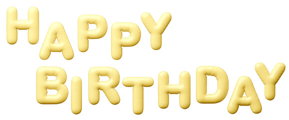 3D画像_風船_HAPPY BIRTHDAY_黄色