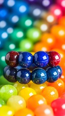 Rainbow beads bracelet closeup, vibrant background, jewelry display