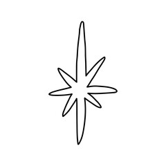 Hand drawn Bethlehem star in cute doodle style, vector illustration isolated on white background. Cartoon Christmas star decoration.