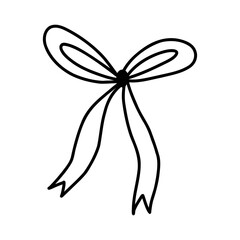 Cute bow, hand drawn doodle vector illustration isolated on white background. Elegant decoration outline drawing.