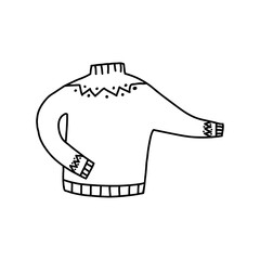 Cute hand drawn sweater, doodle vector illustration isolated on white background. Knitted winter sweater drawing.