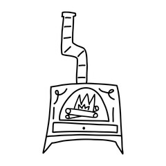 Fireplace in outline doodle style, hand drawn vector illustration isolated on white background. Cozy indoor fireplace drawing.