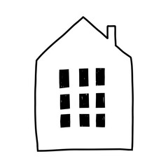 Hand drawn minimalist house outline drawing, vector illustration isolated on white background. Cute doodle of simple house.