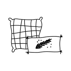 Hand drawn throw pillows, cartoon doodle vector illustration isolated on white background. Cute home decor outline drawing.